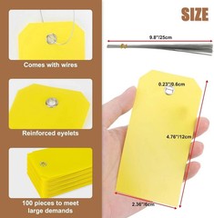 100PCS Waterproof Plastic Tags with Wire Ties Writable Outdoor Labels Yellow New