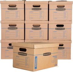 Bankers Box Small Classic Moving Box 10 Pack, Reinforced Handles, Tape-Free Asse