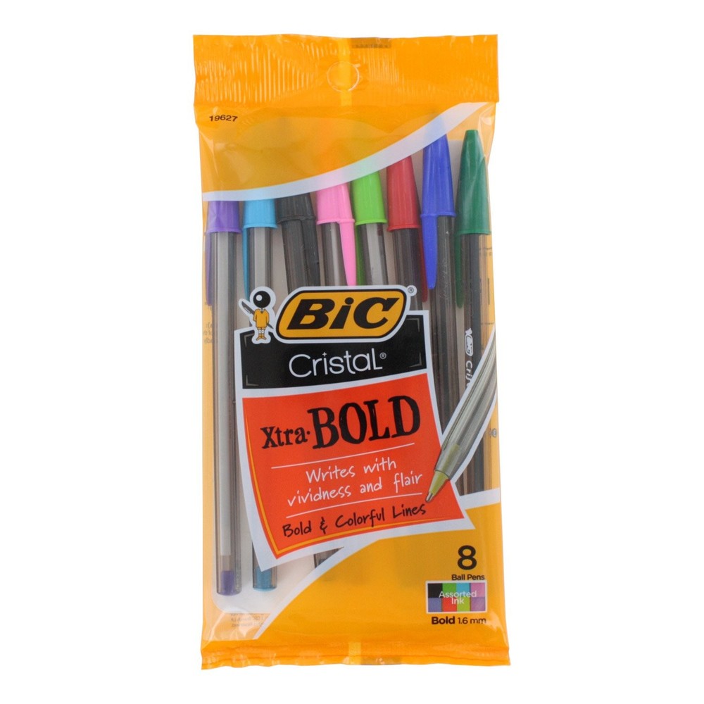 BIC Cristal Xtra Bold Classic Assorted Barrel Pens Pack of 8 Writing Instruments
