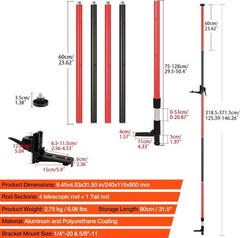 Telescoping Laser Level Pole, 12 FT/3.7 M Tripod Laser Pole with Adjustable M…