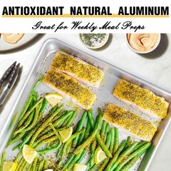 Commercial Quality Baking Sheet Pan Set, Natural Aluminum Cookie Sheet, Warp