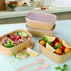 Belinlen 50 Sets 25oz Disposable Kraft 25oz(50bowls+50lids), Rectangular