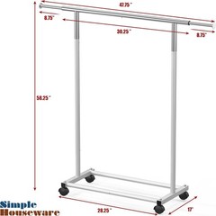 Stylish Rolling Clothing Rack – Adjustable Width from 30″ to 47″, Holds 100 lbs