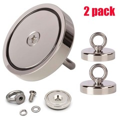 2 Pack Neodymium Fishing Magnets , 400LBS Pulling Force Strong Round Rare Earth