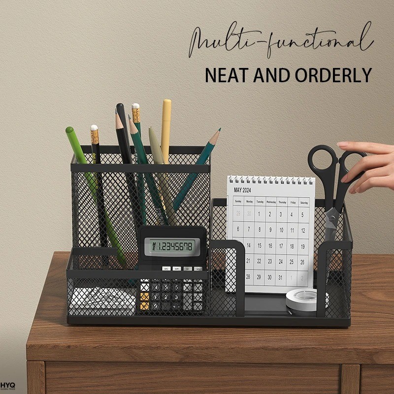 Black Mesh Desk Organizer Pen Pencil Holder Office Supplies Storage Caddy