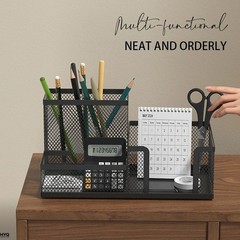 Black Mesh Desk Organizer Pen Pencil Holder Office Supplies Storage Caddy