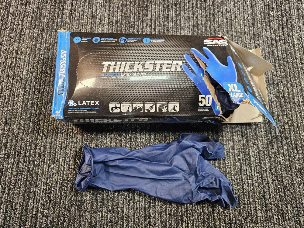 (QTY 150) SAS Safety 6604 Thickster XL Powdered Blue Latex Disposable Gloves