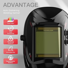 True Color Solar Welding Helmet, Auto Darkening, Large View 4 Sensors Grind Weld