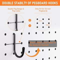 176PCS Extra Thick Pegboard Hooks, 1/4″ Heavy Duty Black Metal Peg Board Hook…