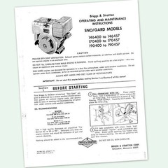 Briggs And Stratton 8Hp Engine 190400 To 190457 Operating Manual Operators
