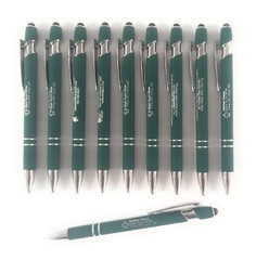 10ct Lot Misprint Metal Retractable Alpha Soft Touch Stylus Pens: FORREST GREEN
