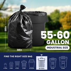 Plasticplace 55 Gallon Trash 1.5 Mil Garbage 38 X 58 75Count T55157Bk