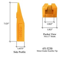 5 Scarifier Shank, Tip, & Keeper, Fits Most CAT & Some John Deere Motor Graders