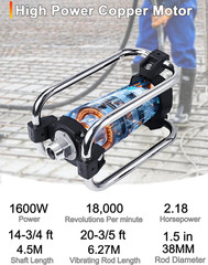 Concrete Vibrator, 1600W 2HP 18000RPM, 14-3/4Ft Flexible Shaft, Electric Concret