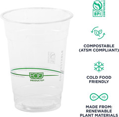 Greenstripe Clear Compostable 16Oz PLA Plastic Cups, Case of 1000, Disposable Re
