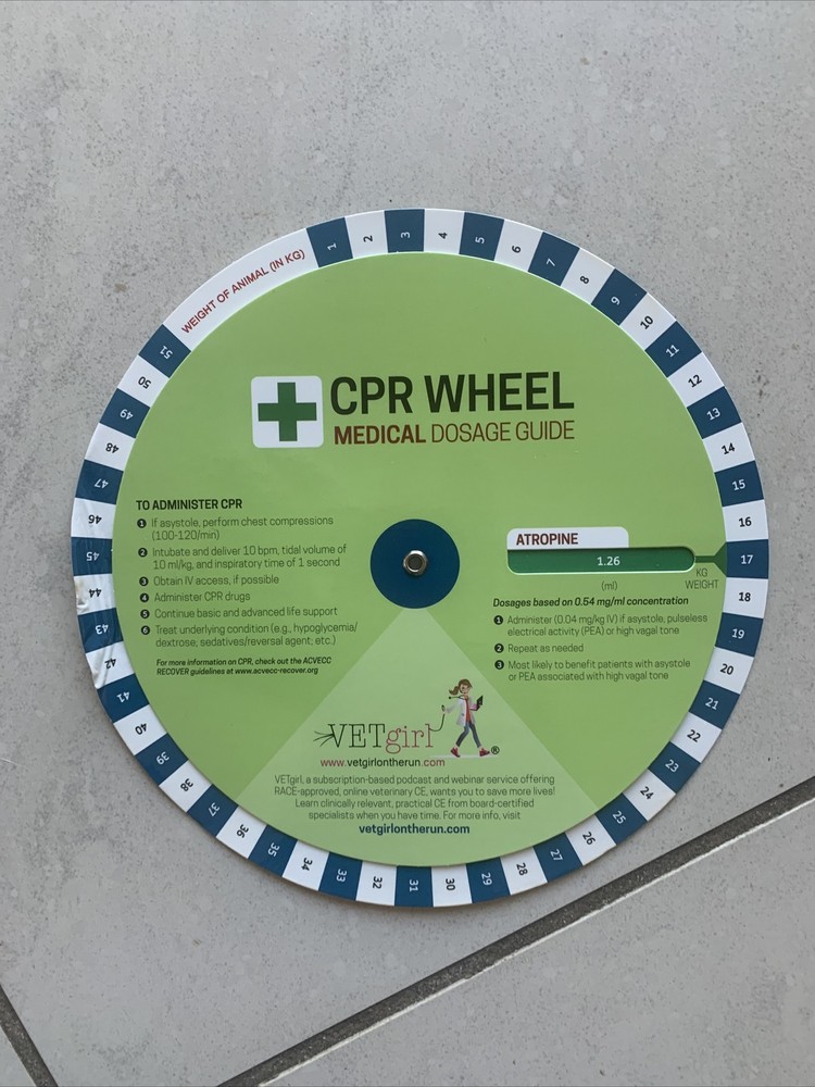 veterinary CPR Wheel Calculates Medicine Equipment Emergency Anaphylaxis NEW