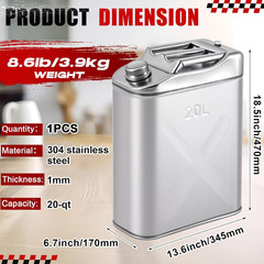 1 Pcs 5 Gallon Stainless Cooking Oil Storage Can Commercial 304 Food Safety