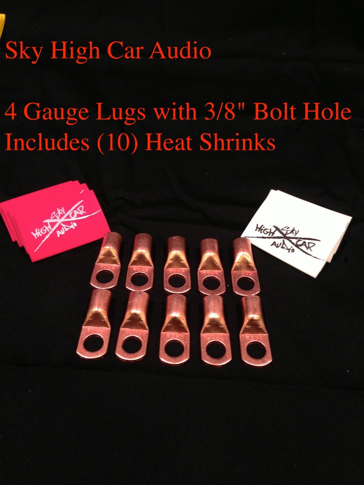 (10) 4 Gauge Copper Ring Terminals 3/8″ WHITE/RED Heat Shrink Tubing LUGS