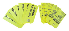 Reinforced Construction Barricade Hang Tags Plastic Weatherproof – 18 pc Yellow
