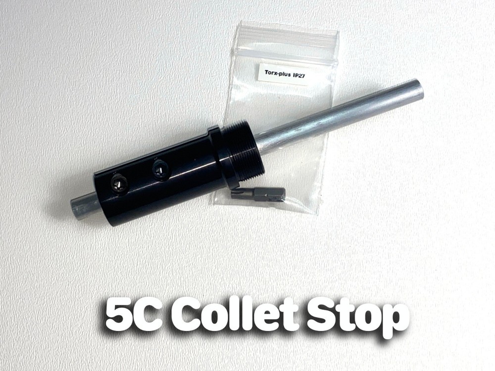 Unique 5C Collet Stop, w/8 different size stop pins – Quick and easy adjustment