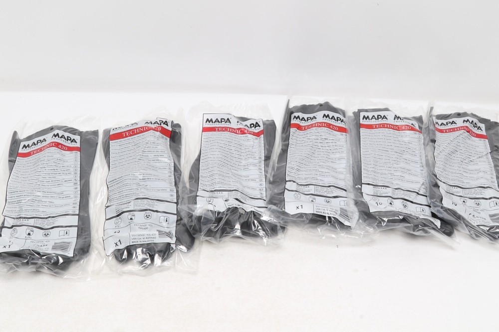 6 Pairs MAPA Technic 420 Professional Light Chemical Neoprene Gloves, Size 10