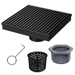 6 Inch Square Shower Drain with Removable Wedge Wire Pattern Grate,… Fast Ship