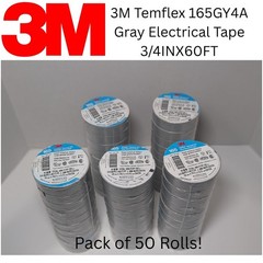 3M Temflex 165GY4A Gray Electrical Tape 3/4″ x 60ft 600V PVC 6 Mil 50RL/PK