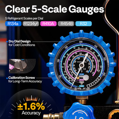 HVAC Manifold Gauge Set R134a R1234yf R410A R454B R32 AC Gauges w/ 5ft Hoses Kit