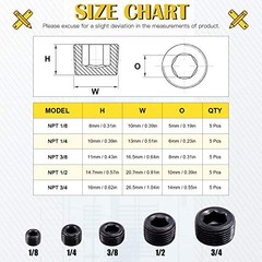 1/8 1/4 3/8 1/2 3/4 NPT Pipe Plug Assortment 25Pcs Steel
