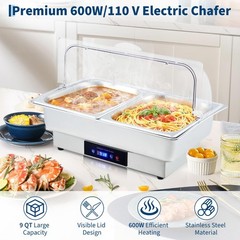 Electric Chafing Dish 600W Stainless Steel Buffet Servers Warmers with Roll Top