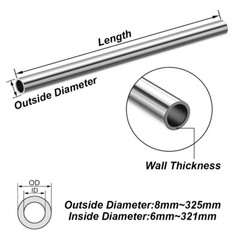 Stainless Steel Round Tube Length 300mm Metal Straight Pipe OD 8mm to 325mm