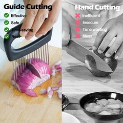 Hendiy Extra-Large Onion Holder for Slicing, 304 Stainless Steel Black