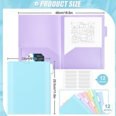 Fuutreo 12 Pcs Plastic Folders with 2 Pockets & Clear 2 Pockets, Pastel