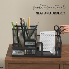 Mesh Desk Organizer Office Supplies Caddy Pencil Holder Storage Basket 3 Slot