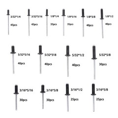 500 sets of rivet kits 3/32″ 1/8″ 5/32″ 3/16″ With 14 Standard Sizes W/ a Box
