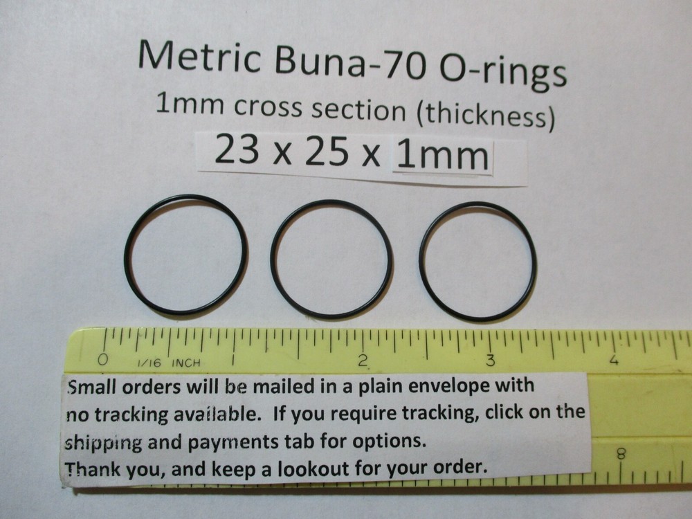 23mm ID x 25mm OD x 1mm thick O-ring. Buna-70. Quan 3.