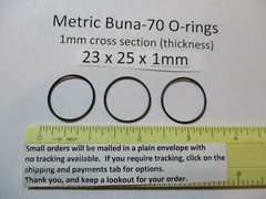 23mm ID x 25mm OD x 1mm thick O-ring. Buna-70. Quan 3.