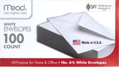 #6 White Envelopes, Security, 3 5/8 x 6 1/2 Inches, 100 Count, Compatible with