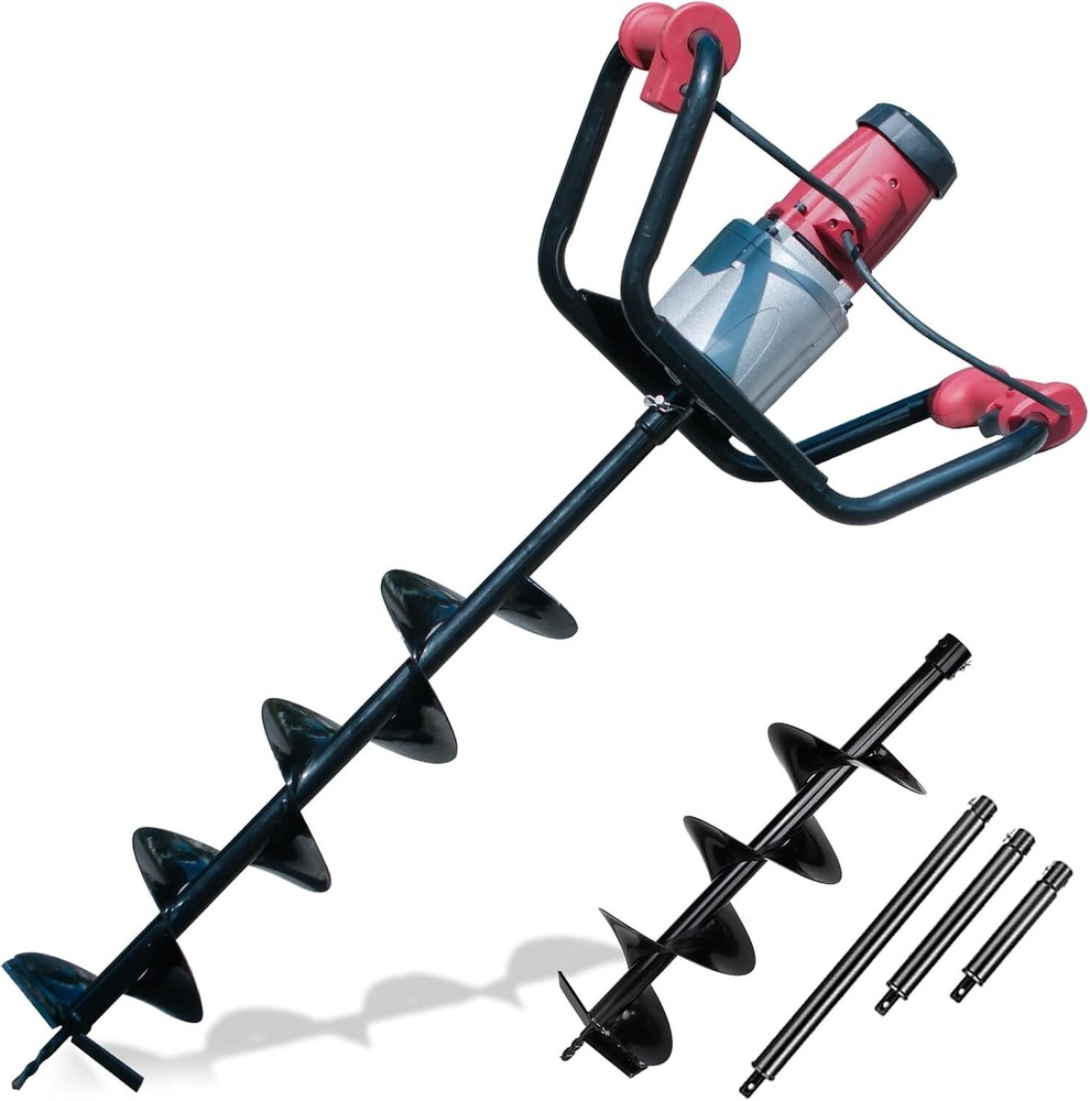 DC HOUSE 1500W Electric Post Hole Digger Tools with 6″ Digging Extension Rods