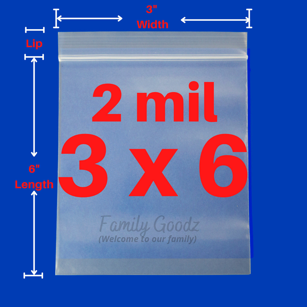 3″x6″ Clear Resealable Plastic Zip Seal Lock Baggie 2 Mil Jewelry Bag, Parts Bag