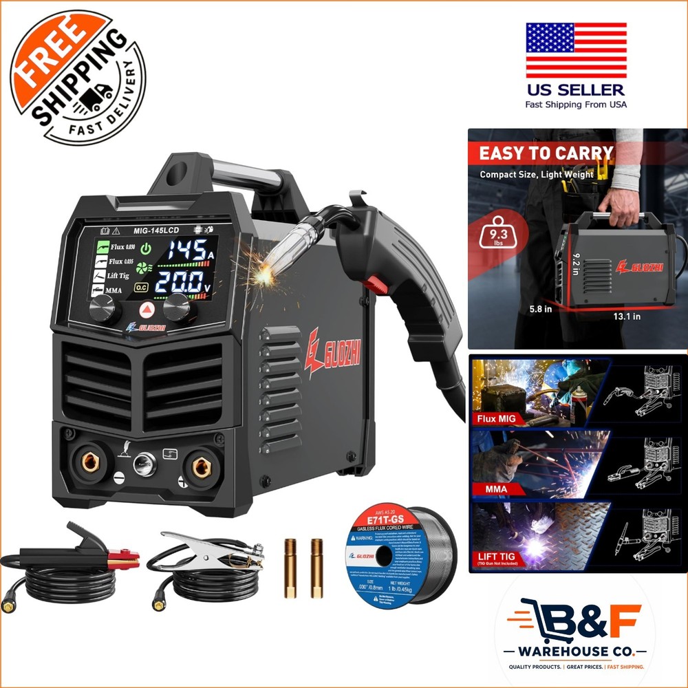Versatile 3-in-1 145A MIG Welder with Large LCD & Advanced IGBT Technology