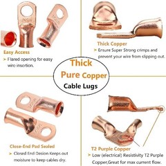 Heavy Duty 0 Gauge Copper Lugs 1/0 AWG 5/16 Ring Terminals Battery Cable Ends