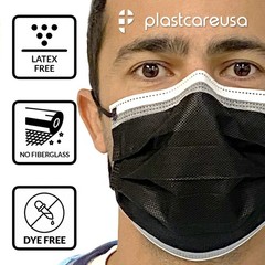 50 4-Ply ASTM Level 3 Black with White Stripe Face Masks with Adjustable Nose…