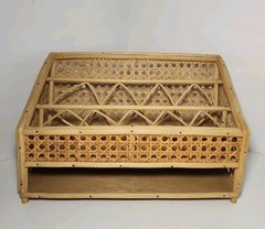 Vintage Bamboo & Rattan Cane Wood Surface Top Desk Top Letter Organizer