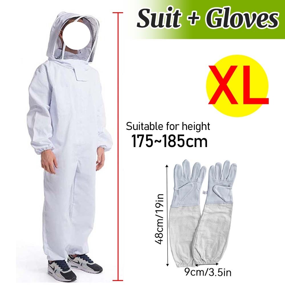 XL Bee Suit with Glove and Veil Hood for Bee Keeper Men Women Beekeeping Suit