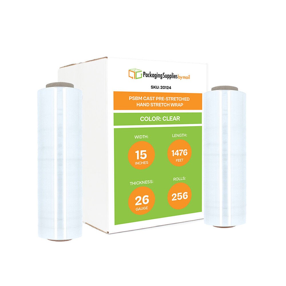 Pre Stretch Shrink Wrap 15″ x 1476Ft Moving Wrapping Plastic Hand Film 256 Rolls