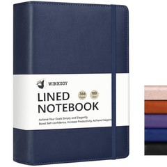 Winkooy Lined Journal Notebook, 366 Pages, 100Gsm Leather Hardcover Blue