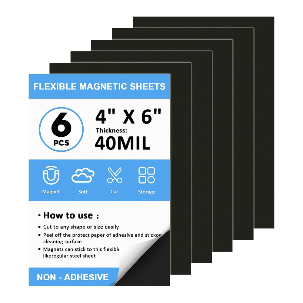 Non Adhesive Magnetic Sheets 4”X6” 6Pcs,Plain Magnets Sheets,Flexible Magnetic