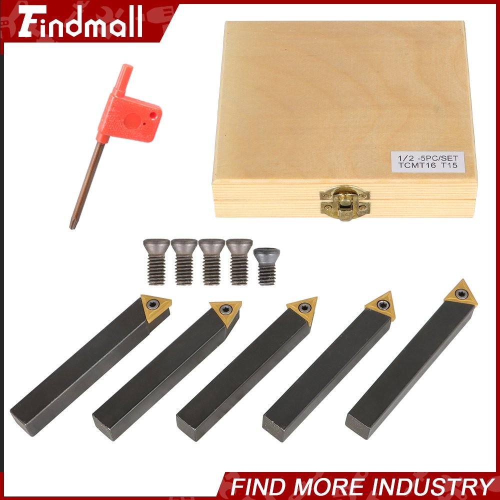 Findmall 5Pcs 1/2″ Indexable Carbide Insert Turning Tooling Bit Holder For Lathe