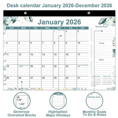 2026 Desk Calendar – 12 Months Calendars from January 17″ x 12″, Green Leaf